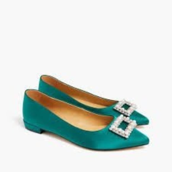 J. Crew Factory Crystal-embellished Pointed-toe Flats in Green - Picture 1 of 6